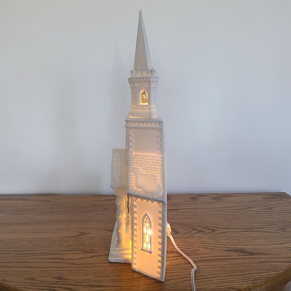 Department 56 Winter Silhouette White Porcelain Lighted Cathedral Facade Church - Picture 8 of 10